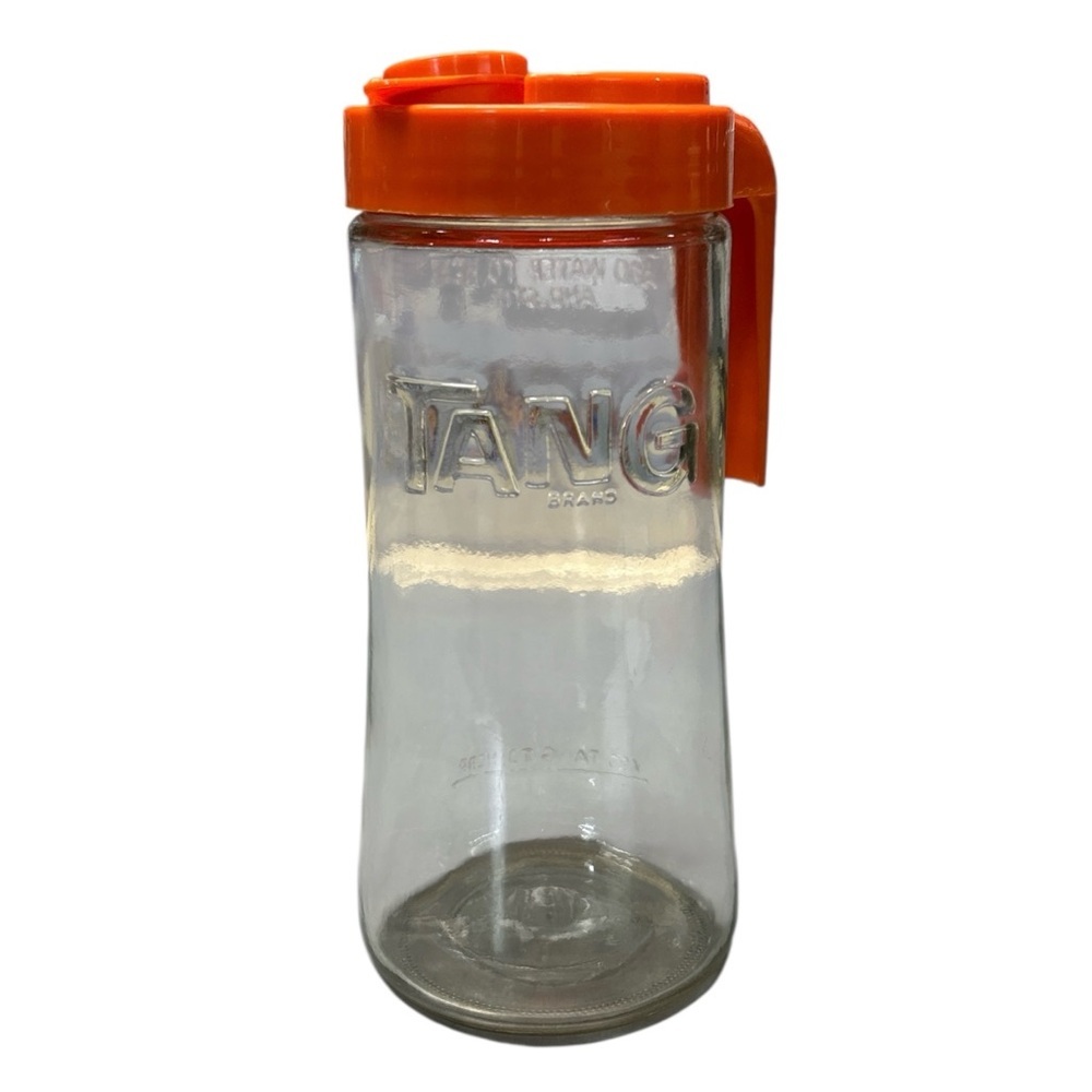 1970s Anchor Hocking Glass TANG Orange Drink Clear Glass Pitcher With Lid